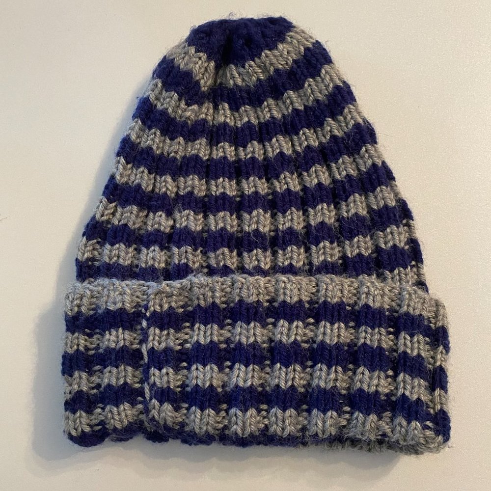 NEW Handmade Unisex Stripe Navy Blue/Gray Knit Beanie - Dallas Cowboys colors